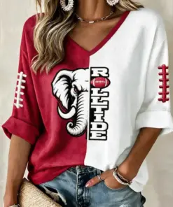 Crimson Sports Merch Roll Tide V-Neck Raglan Shirt Football Apparel