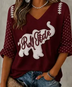 Crimson Sports Merch Roll Tide V-Neck Raglan Shirt Football Gifts For My Wife