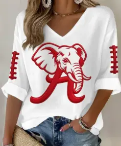 Crimson Sports Merch Roll Tide V-Neck Raglan Shirt Football Sister Gifts