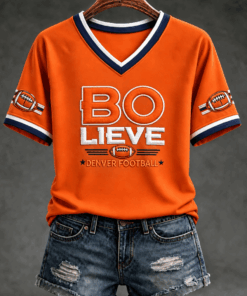 Denver Football Merch Believe Football V-Neck Shirt Funny Gifts For Fans