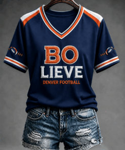 Denver Football Merch Bo Believe Football V-Neck Shirt Game Day Gifts For Fans