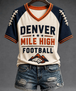 Denver Football Merch Denver Mile High Football V-Neck Shirt Football Fan Gifts
