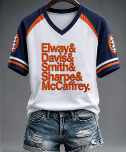 Denver Football Merch Elway Davis Smith Sharpe Mccaffrey V-Neck Shirt Football Fan Gifts