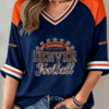 Denver Football Merch Football Cropped Sleeve V-Neck Shirt Game Day Party Gifts