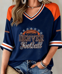 Denver Football Merch Football Cropped Sleeve V-Neck Shirt Game Day Party Gifts