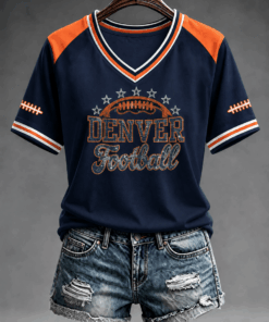 Denver Football Merch Football V-Neck Shirt Retro Gifts For Fans