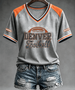 Denver Football Merch Football V-Neck Shirt Tailgate Fan Presents