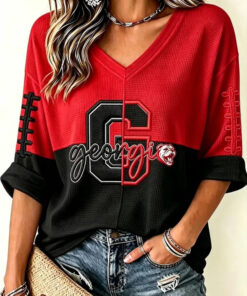 Georgia Football Merch Bulldogs Football V-Neck Raglan Shirt Apparel Gift