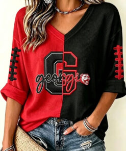 Georgia Football Merch Bulldogs Football V-Neck Raglan Shirt Gifts For Her