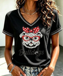 Georgia Football Merch Bulldogs Football V-Neck T-Shirt Gift For Girlfriend