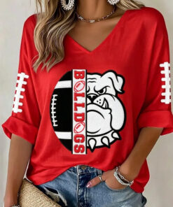 Georgia Football Merch Bulldogs Game Day V-Neck Raglan Shirt Presents For Girlfriend