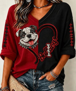 Georgia Football Merch Football Bulldogs V-Neck Raglan Shirt Sport Outfit Gift