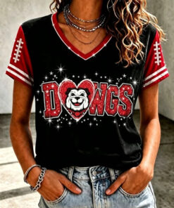 Georgia Football Merch Football Dawgs V-Neck T-Shirt Game Day Gifts For Sister