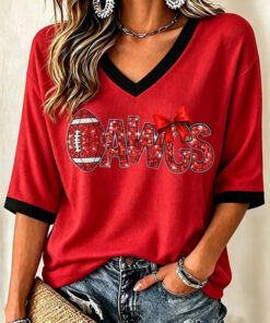 Georgia Football Merch Football V-Neck Raglan Shirt Bulldogs Game Day Gifts For Mom