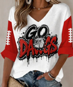 Georgia Football Merch Football V-Neck Raglan Shirt Game Day Mom Gifts