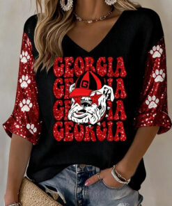 Georgia Football Merch Go Dawgs Football V-Neck Raglan Shirt Bulldogs Gifts For Fan