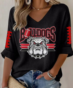 Georgia Football Merch Go Dawgs Football V-Neck Raglan Shirt Game Day Gifts For Her