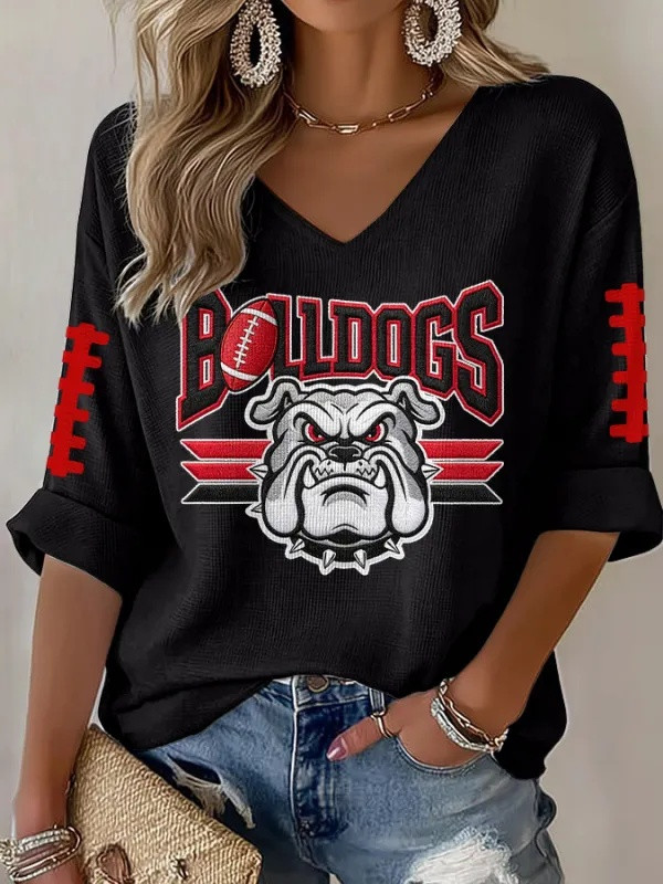 Georgia Football Merch Go Dawgs Football V-Neck Raglan Shirt Game Day Gifts For Her