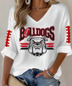 Georgia Football Merch Go Dawgs Football V-Neck Raglan Shirt Gifts For Her