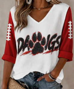 Georgia Football Merch Go Dawgs V-Neck Raglan Shirt Gifts For Football Fans