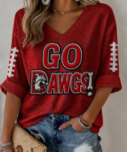 Georgia Football Merch Go Dawgs V-Neck Raglan Shirt Gifts For Game Day