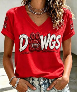 Georgia Football Merch Go Dawgs V-Neck T-Shirt Bulldogs Gifts For Fans