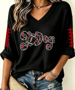 Georgia Football Merch Go Dogs V-Neck Raglan Shirt Game Day Gifts For Her