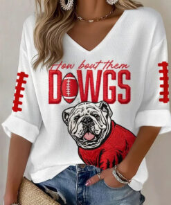 Georgia Football Merch How Bout Them Dawgs V-Neck Raglan Shirt Sister Gifts