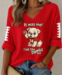 Georgia Football Merch It Was Me I Let The Dawgs Out V-Neck Raglan Shirt Fan Gear