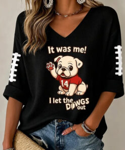 Georgia Football Merch It Was Me I Let The Dawgs Out V-Neck Raglan Shirt Fan Gift