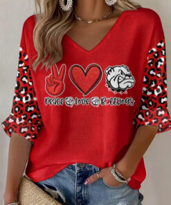 Georgia Football Merch Peace Love Bulldogs V-Neck Raglan Shirt Game Day Fan Gifts