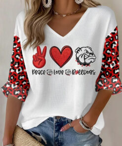 Georgia Football Merch Peace Love Bulldogs V-Neck Raglan Shirt Gifts For Sister