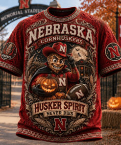 Nebraska Football Merch Halloween Husker Spirit Never Die T-Shirt Football Fan Gift