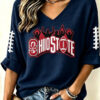 Ohio Football Merch Football V-Neck Raglan Shirt Buckeyes Game Day Fan Gear