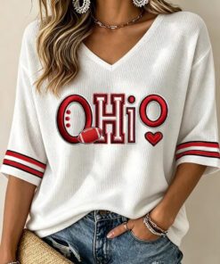 Ohio Football Merch Football V-Neck Raglan Shirt Game Day Ohio Fan Gifts