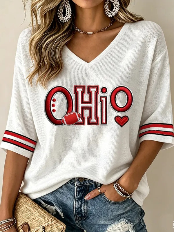 Ohio Football Merch Football V-Neck Raglan Shirt Game Day Ohio Fan Gifts