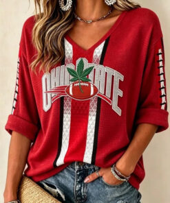 Ohio Football Merch Go Buckeyes V-Neck Raglan Shirt Football Game Day Fan Gear