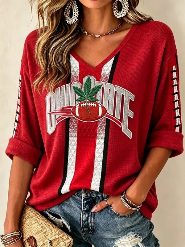 Ohio Football Merch Go Buckeyes V-Neck Raglan Shirt Football Game Day Fan Gear