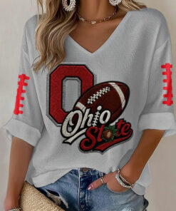 Ohio Football Merch Go Buckeyes V-Neck Raglan Shirt Football Sister Gifts