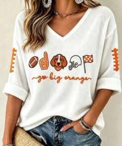 Tennessee Football Merch Big Orange V-Neck Raglan Shirt Football Fan Gift