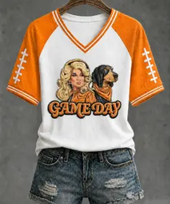 Tennessee Football Merch Dolly Parton Dog Game Day V-Neck Shirt Gift For Fans