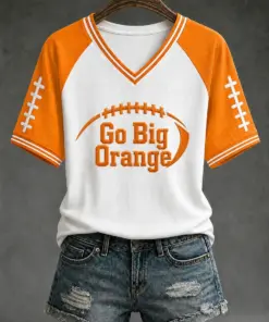 Tennessee Football Merch Go Big Orange Game Day V-Neck Shirt Gift For Fans