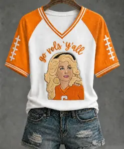 Tennessee Football Merch Go Vols Yall Dolly Game Day V-Neck Shirt Gift
