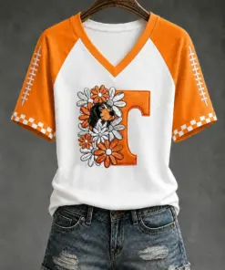 Tennessee Football Merch Sunflower Game Day V-Neck Shirt Gift For Her