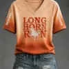 Texas Football Merch Long Horn Run Game Day V-Neck Shirt Gift For Female