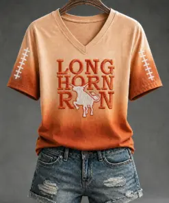 Texas Football Merch Long Horn Run Game Day V-Neck Shirt Gift For Female