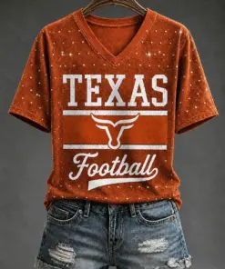 Texas Football Merch Sparkle Texas Game Day V-Neck Shirt Gift For Her