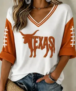 Texas Football Merch Texas Game Day Cropped Sleeve V-Neck Shirt Fan Gift