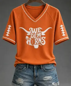 Texas Football Merch We Dem Horns Game Day V-Neck Shirt Gift For Lady