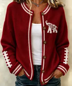 Tide Football Merch Roll Tide Football Round Neck Cardigan Best Gifts For Mom